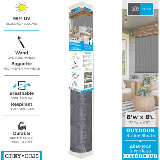 Hauz | Wand Operated Outdoor Roller Shades 6' X 8' - Grey