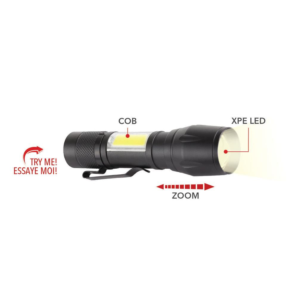 RCA | Metal Rechargeable COB Flash light and Mini Lantern with ZOOM, 350LM