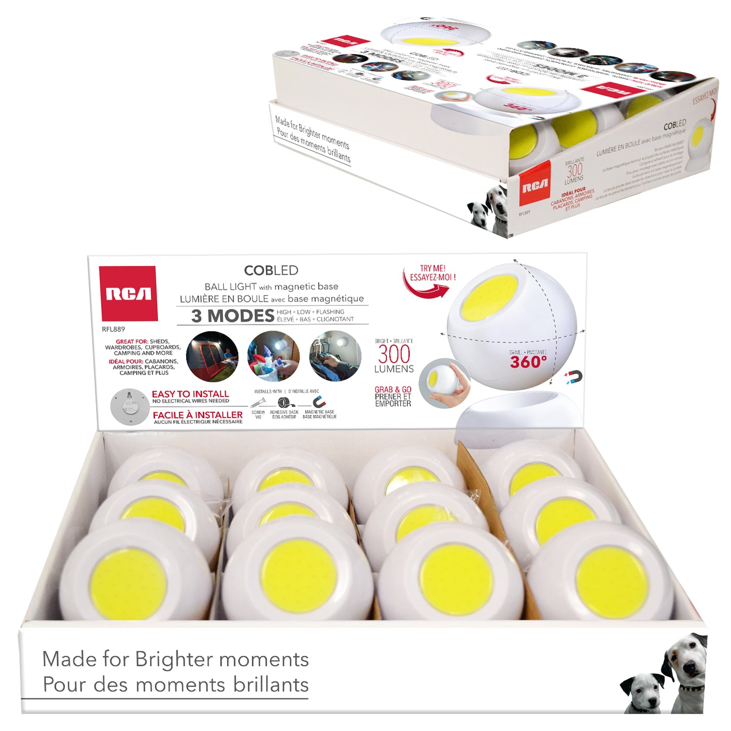 RCA | COB magnetic 360° Swiwel ball light with 3 light settings up to 300LM