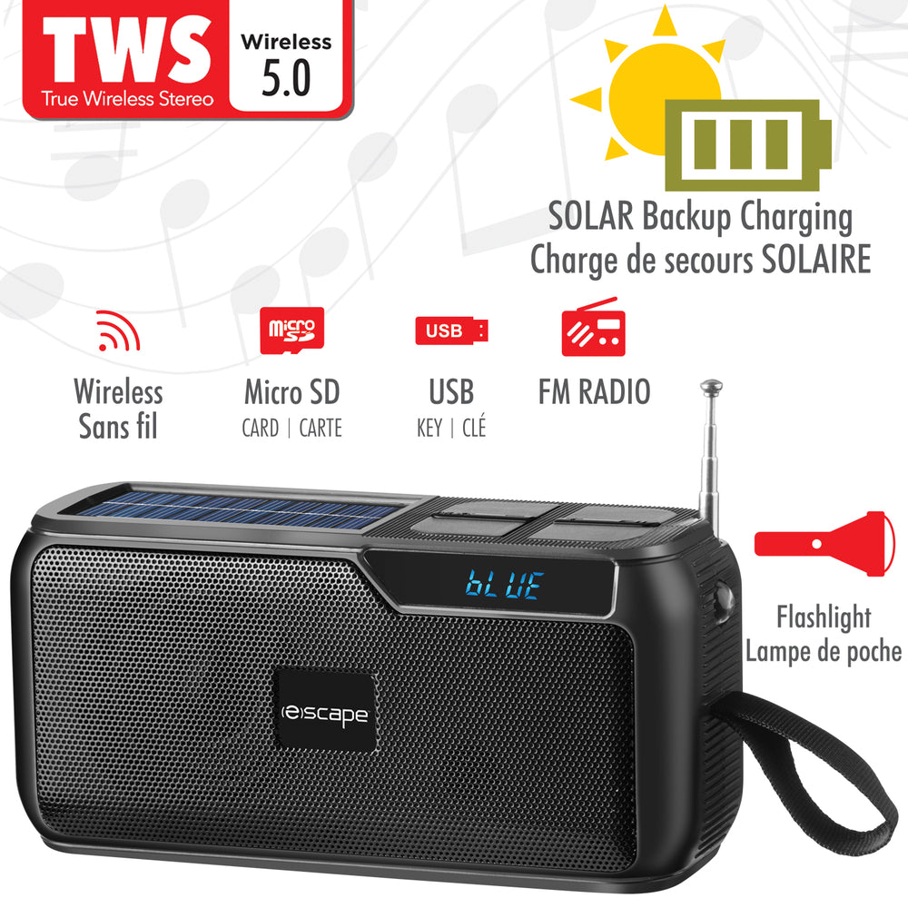 Escape | Solar Powered TWS wireless speaker with FM Radio, Microphone and light