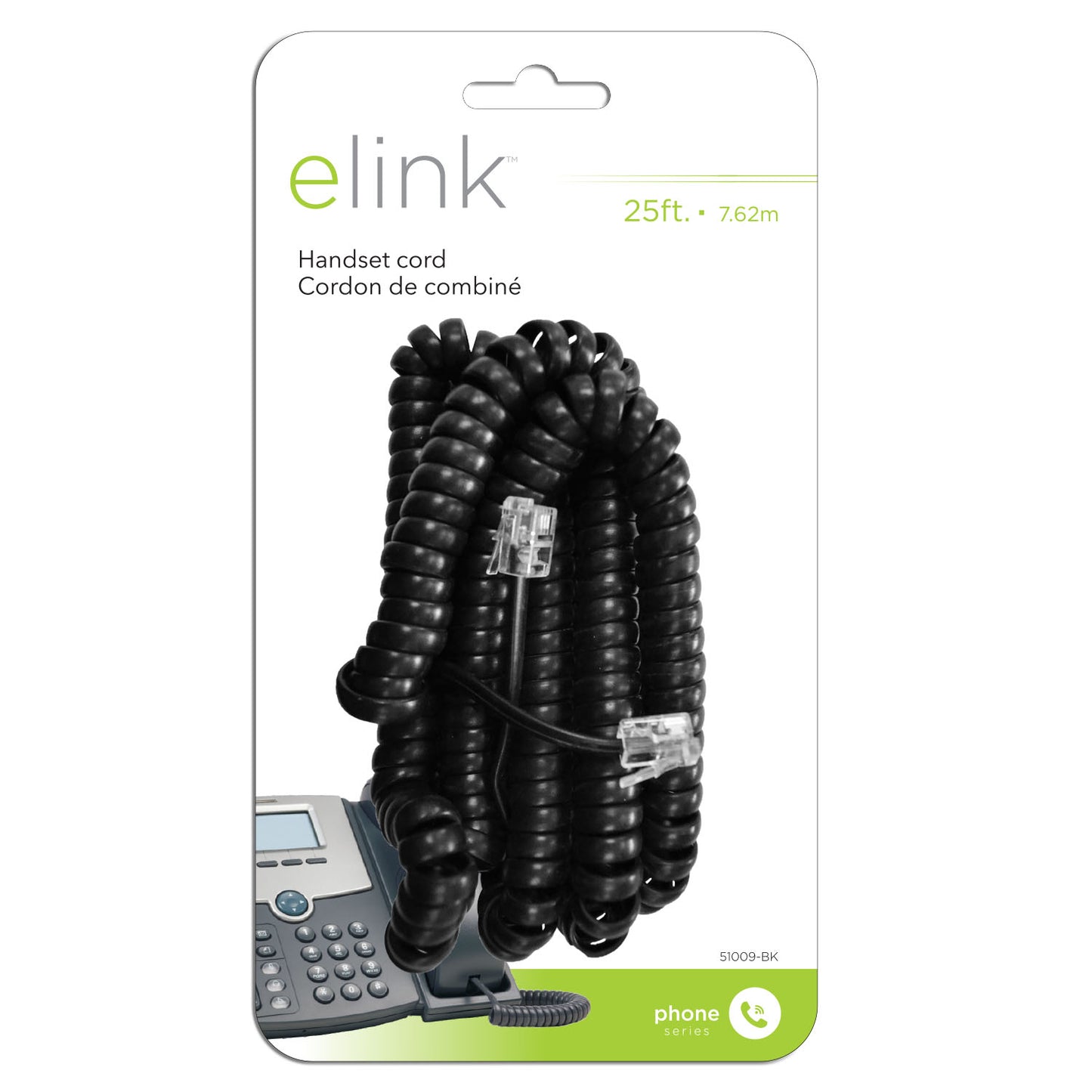 Elink | 25 ft. Handset cord; black