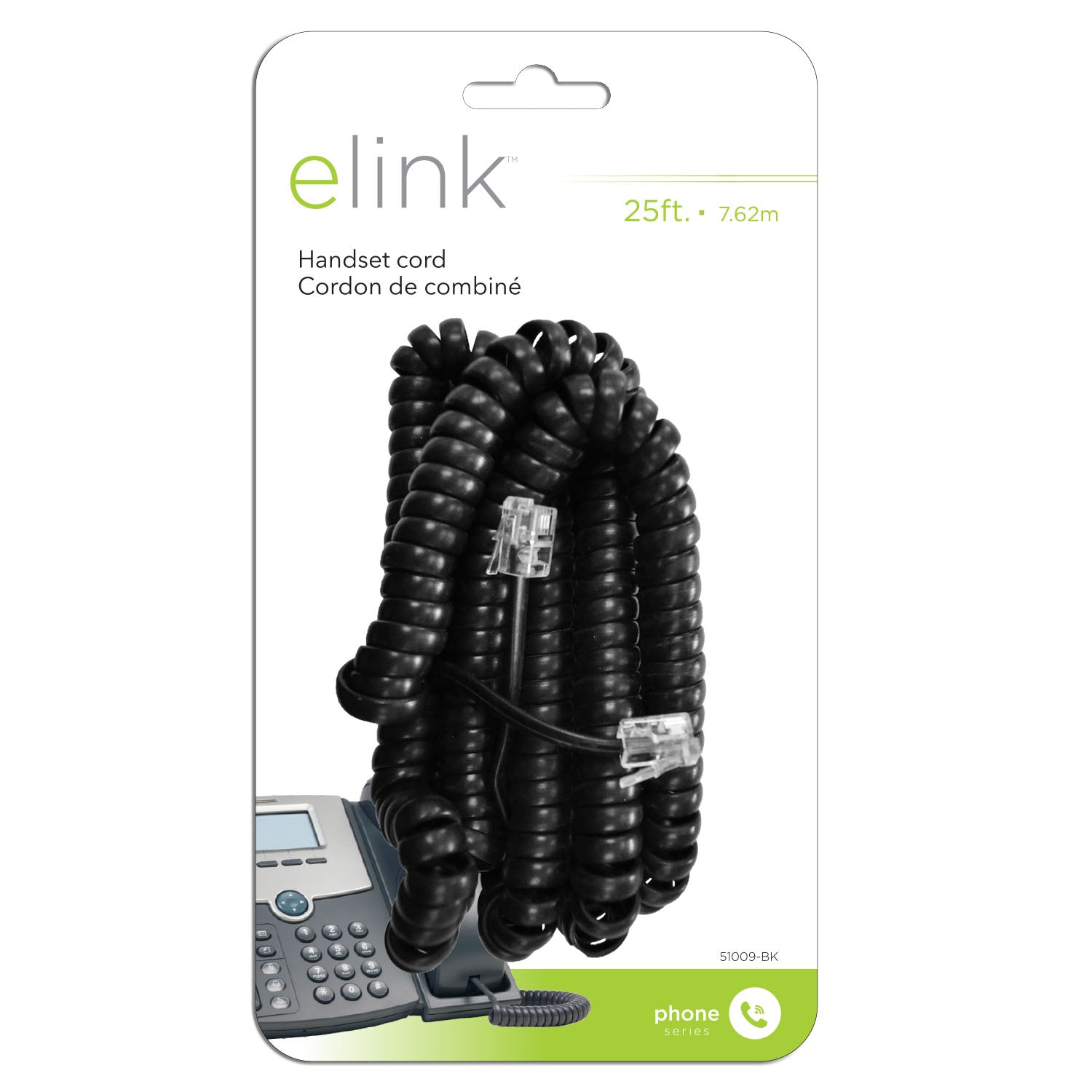 Elink | 25 ft. Handset cord; black