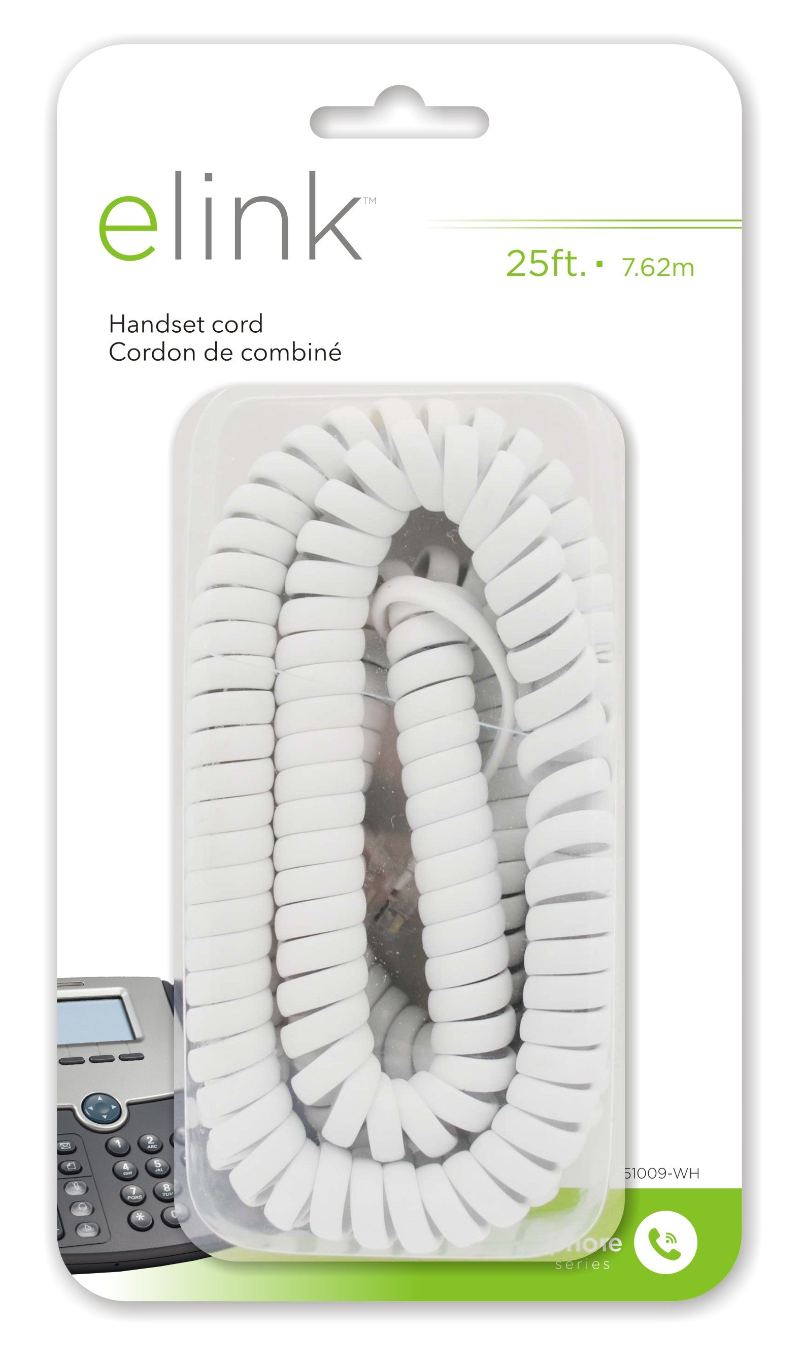 Elink | 25 ft. Handset cord; white