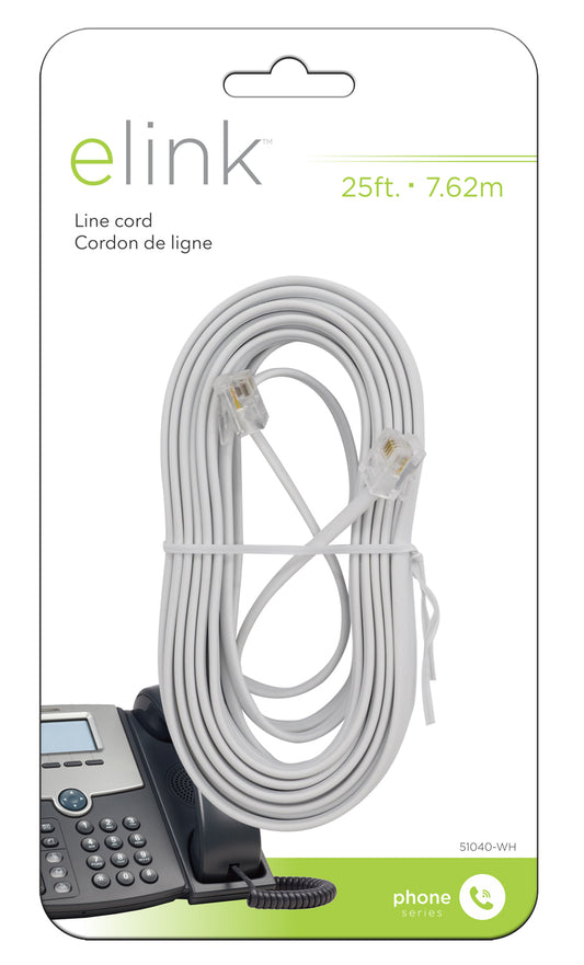 Elink | 25 ft. Phone line cord; white