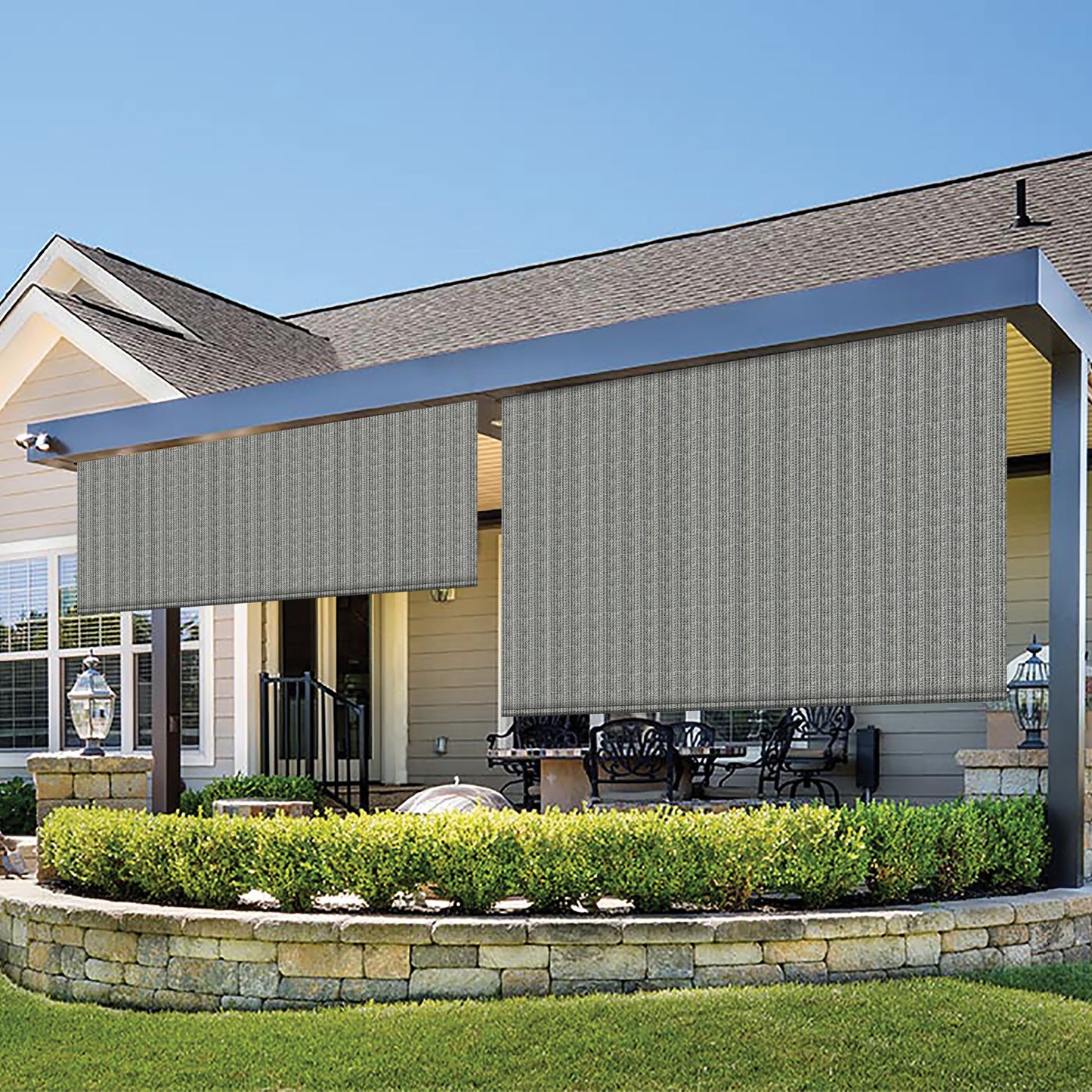 Hauz | Wand Operated Outdoor Roller Shades 8' X 8' - Grey