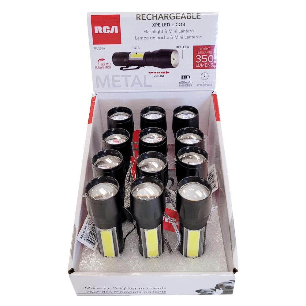 RCA | Metal Rechargeable COB Flash light and Mini Lantern with ZOOM, 350LM