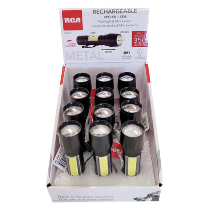 RCA | Metal Rechargeable COB Flash light and Mini Lantern with ZOOM, 350LM