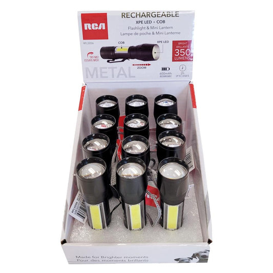 RCA | Metal Rechargeable COB Flash light and Mini Lantern with ZOOM, 350LM