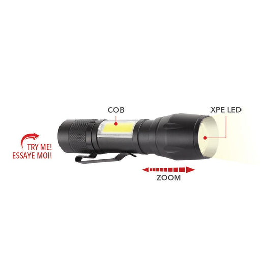 RCA | Metal Rechargeable COB Flash light and Mini Lantern with ZOOM, 350LM