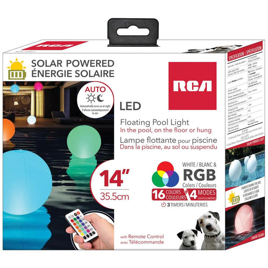 RCA | Solar Powered RGBW LED Floating Pool Light – 14”