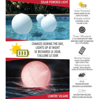 RCA | Solar Powered RGBW LED Floating Pool Light – 14”