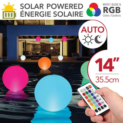 RCA | Solar Powered RGBW LED Floating Pool Light – 14”