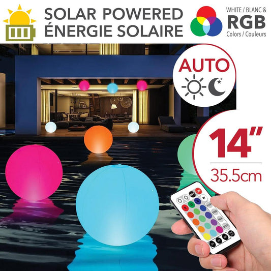 RCA | Solar Powered RGBW LED Floating Pool Light – 14”
