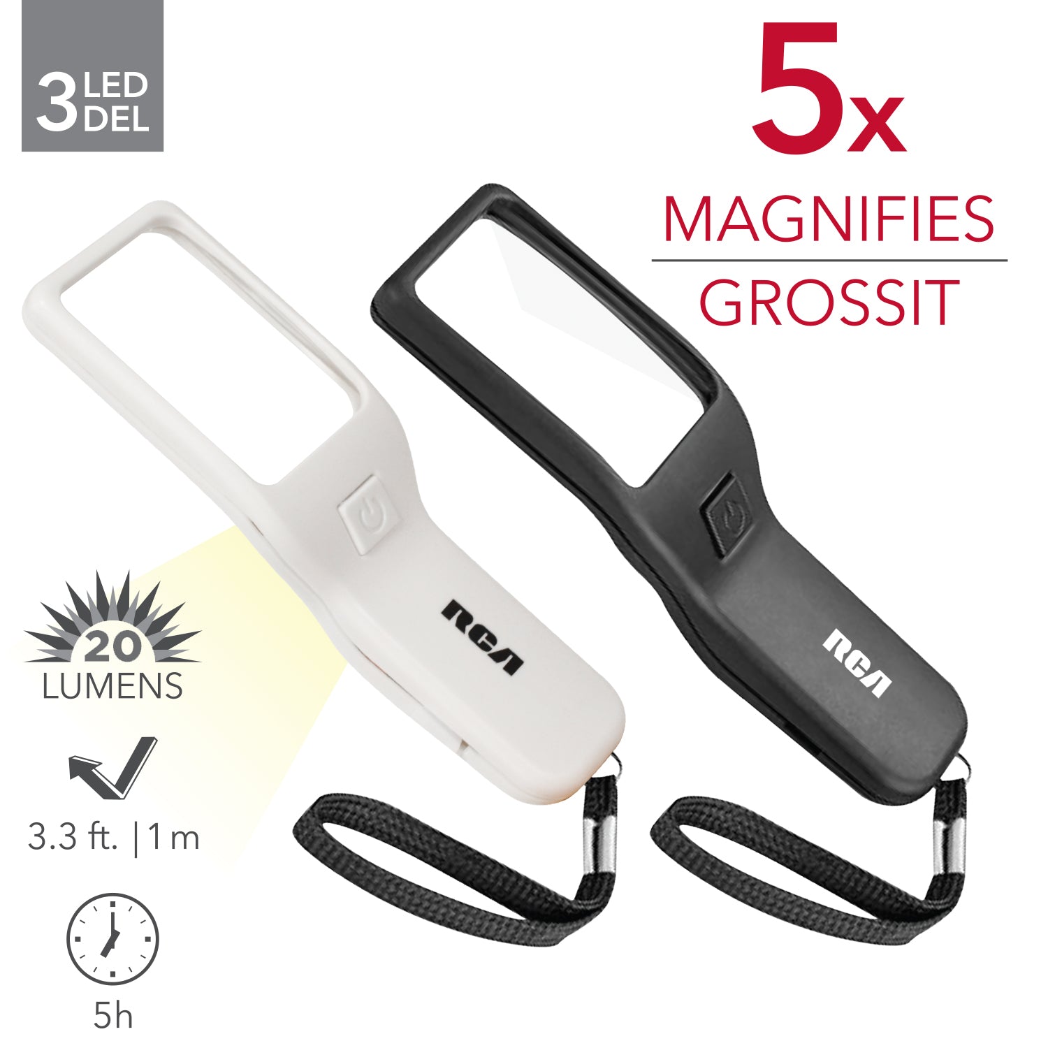 RCA | 3 LED pocket magnifying glass, 5X