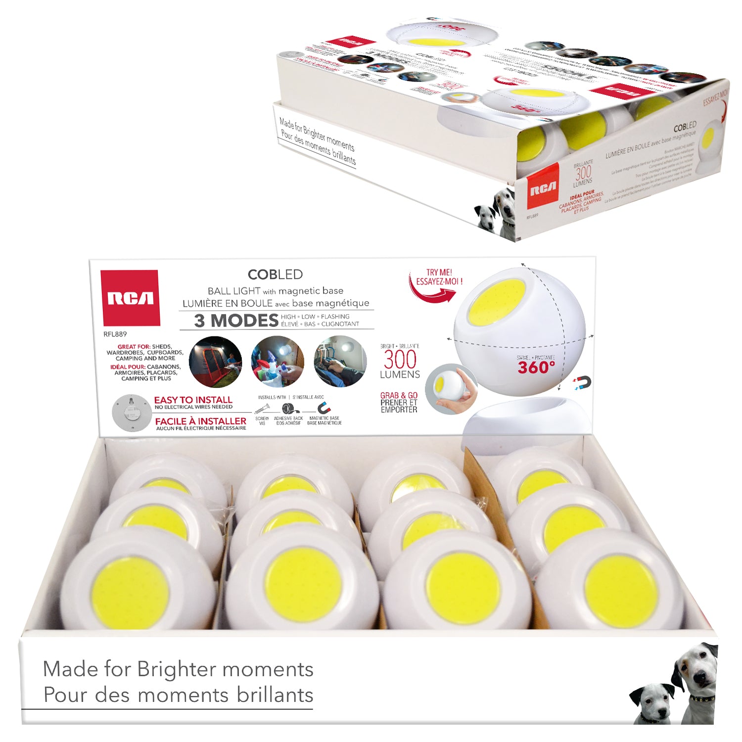 RCA | COB magnetic 360° Swiwel ball light with 3 light settings up to 300LM