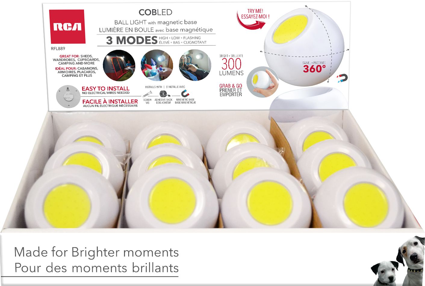 RCA | COB magnetic 360° Swiwel ball light with 3 light settings up to 300LM
