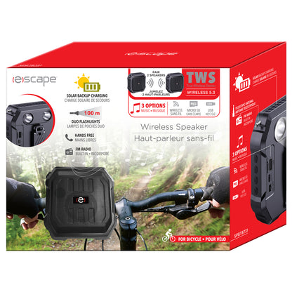 Escape | Outdoor solar-powered wireless bicycle, 5W TWS speaker with FM radio, flashlight and hands-free, IPX4