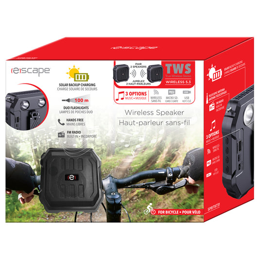 Escape | Outdoor solar-powered wireless bicycle, 5W TWS speaker with FM radio, flashlight and hands-free, IPX4