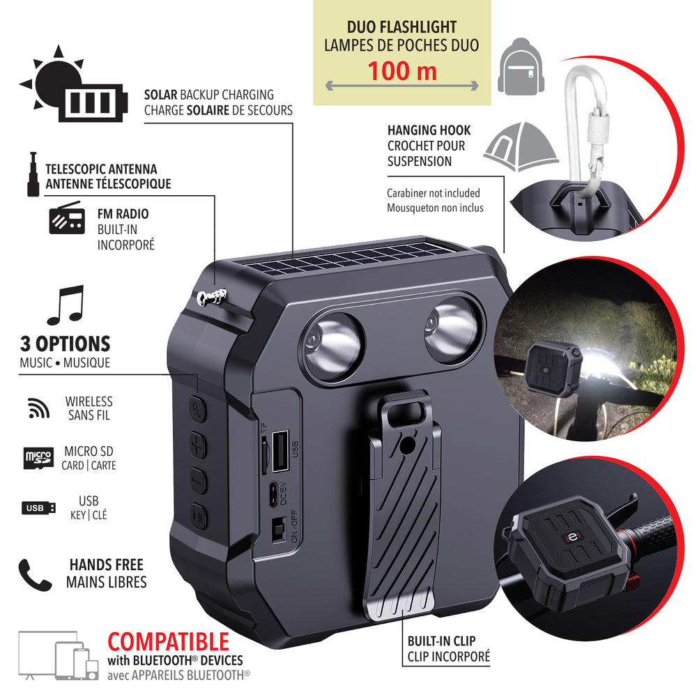 Escape | Outdoor solar-powered wireless bicycle, 5W TWS speaker with FM radio, flashlight and hands-free, IPX4