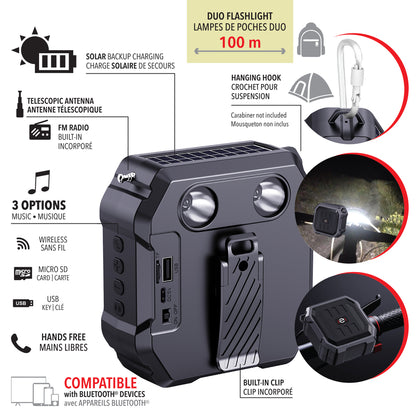 Escape | Outdoor solar-powered wireless bicycle, 5W TWS speaker with FM radio, flashlight and hands-free, IPX4